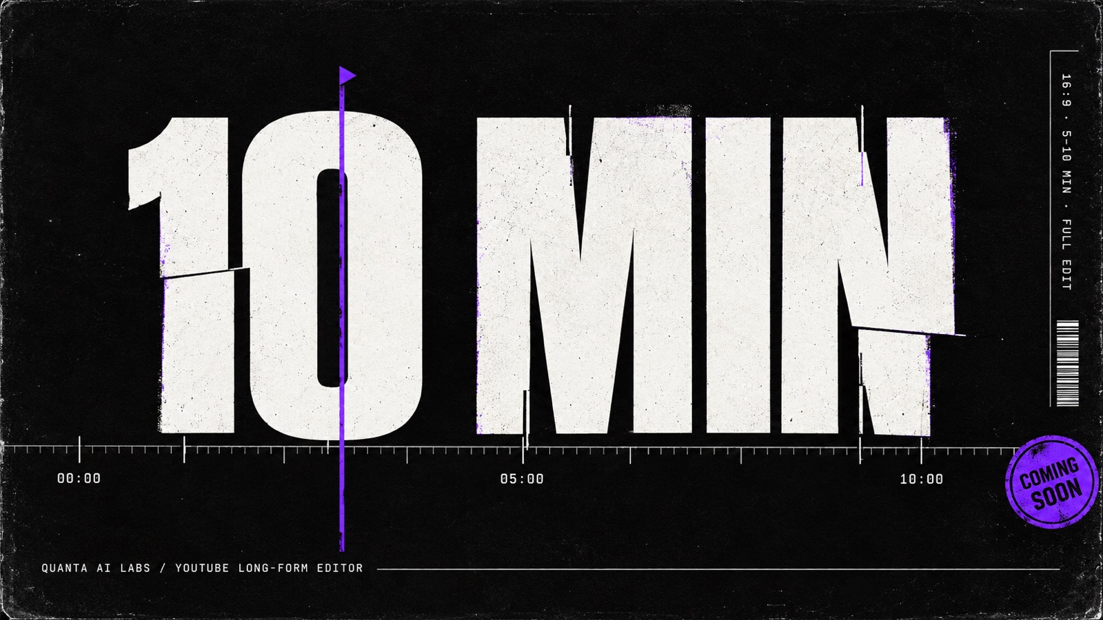 Poster: 10 MIN on an editing timeline, for the YouTube Long-form Editor
